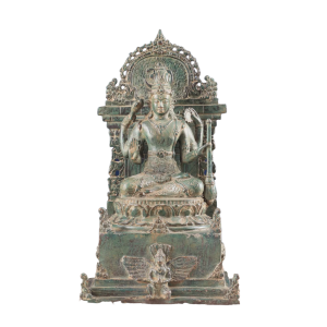 Indonesian Bronze Lord Vishnu on Throne with Garuda | 12" x 7" x 5" (30.5 x 17.8 x 12.7 cm) | 3.81 kg Sacred Art | Divine Balance Murti